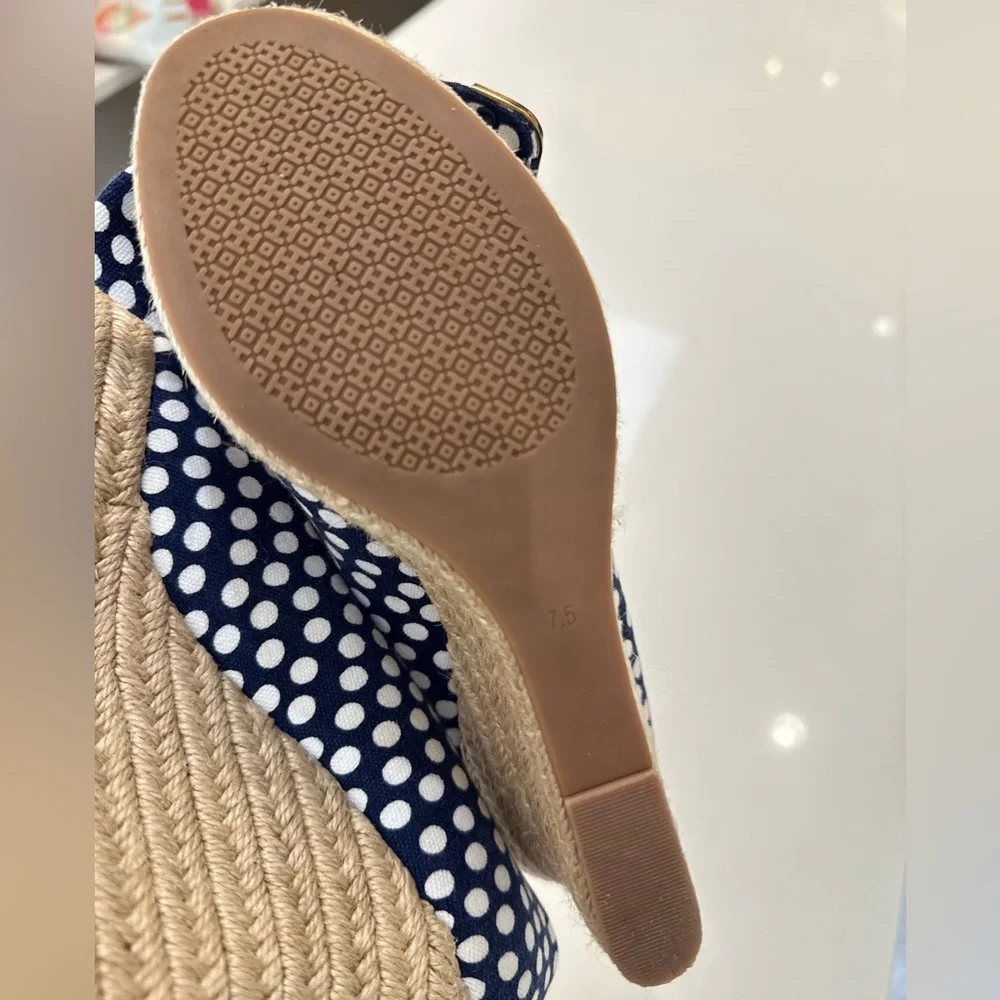 Tory Burch Dory 85MM Peep Toe Espadrille-Polka Dot Canvas, Size 7.5, GENTLY WORN